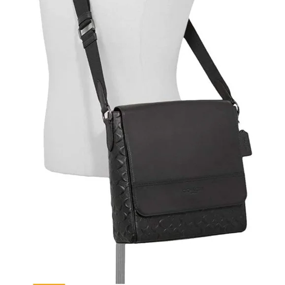🖤Coach Black Leather Signature Messenger Bag - Picture 2 of 8